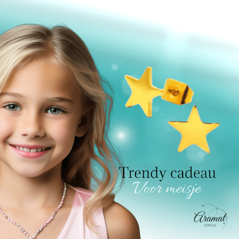 Ster oorstekers goudkleur staal – 7mm klassiek - Aramat Jewels - Oorbellen - cadeautip