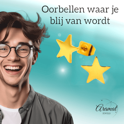 Ster oorstekers goudkleur staal – 8mm sprankelend - Aramat Jewels - Oorbellen - cadeautip