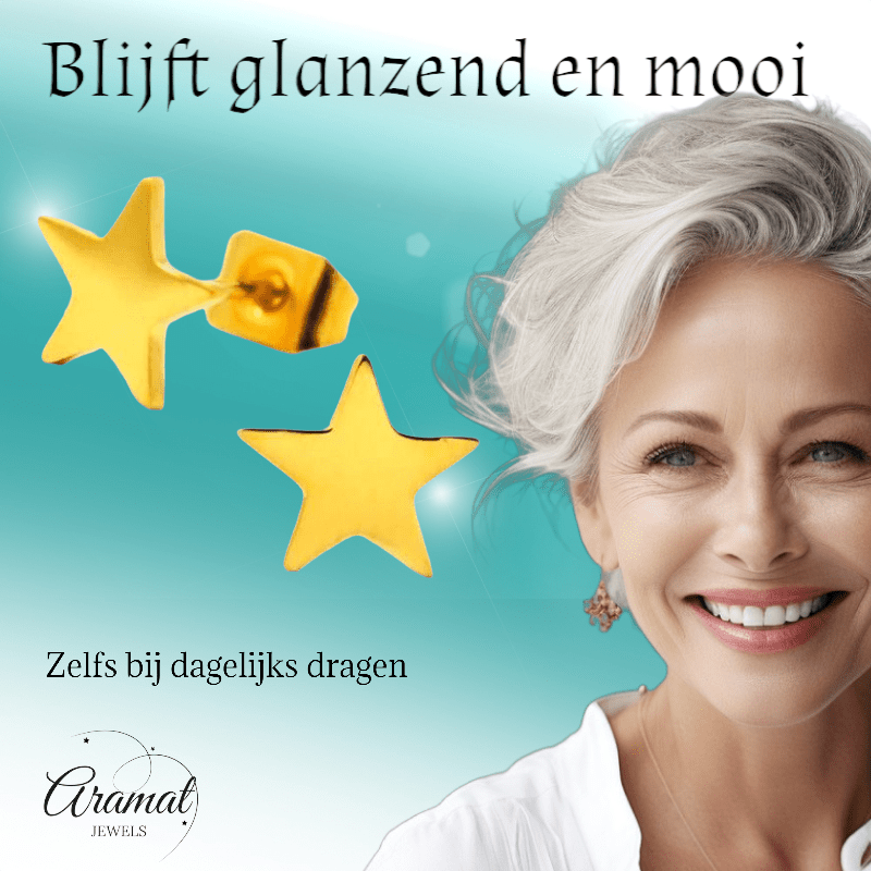Ster oorstekers goudkleur staal – 8mm sprankelend - Aramat Jewels - Oorbellen - cadeautip