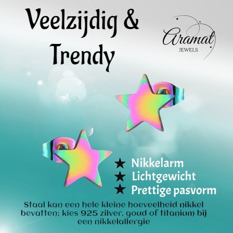 Ster oorstekers multikleur staal – 7mm compact - Aramat Jewels - Oorbellen - cadeautip