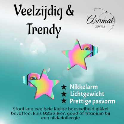 Ster oorstekers multikleur staal – 7mm compact - Aramat Jewels - Oorbellen - cadeautip