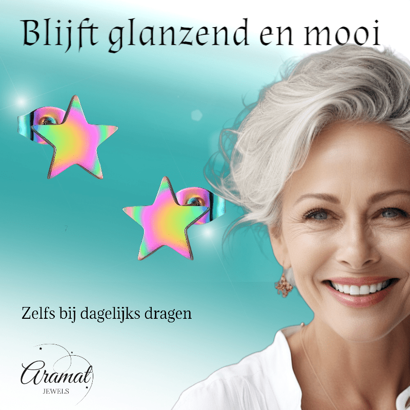 Ster oorstekers multikleur staal – 7mm compact - Aramat Jewels - Oorbellen - cadeautip