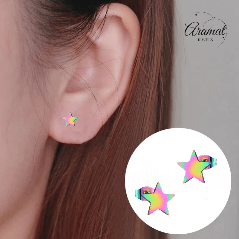 Ster oorstekers multikleur staal – 7mm compact - Aramat Jewels - Oorbellen - cadeautip