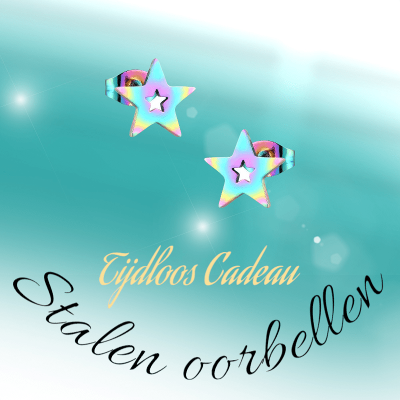 Ster oorstekers multikleur staal – 9mm uniek - Aramat Jewels - Oorbellen - cadeautip