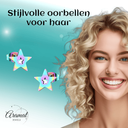 Ster oorstekers multikleur staal – 9mm uniek - Aramat Jewels - Oorbellen - cadeautip