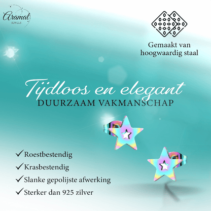 Ster oorstekers multikleur staal – 9mm uniek - Aramat Jewels - Oorbellen - cadeautip