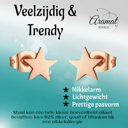 Ster oorstekers rosegoud staal – 7mm tijdloos - Aramat Jewels - Oorbellen - cadeautip