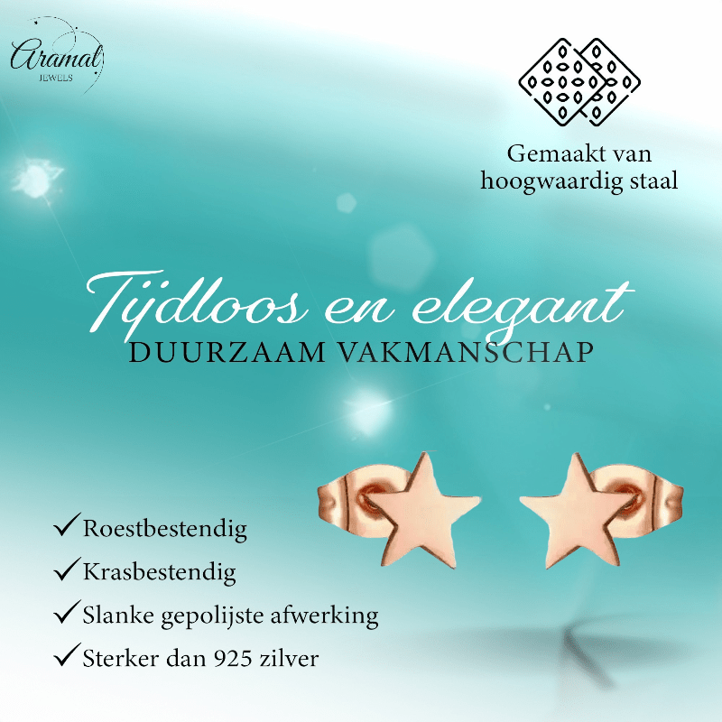 Ster oorstekers rosegoud staal – 7mm tijdloos - Aramat Jewels - Oorbellen - cadeautip