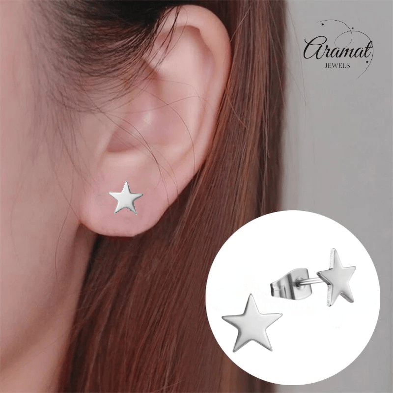 Ster oorstekers zilverkleur RVS – 8mm sprankelend - Aramat Jewels - Oorbellen - cadeautip