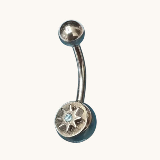 Ster Stalen Navelpiercing met Blauwe Zirkonia