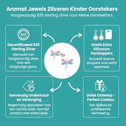 Sterling Zilveren Libelle Oorstekers Multicolor Emaille Roze Blauw 9x8mm - Aramat Jewels - Oorbellen - cadeautip