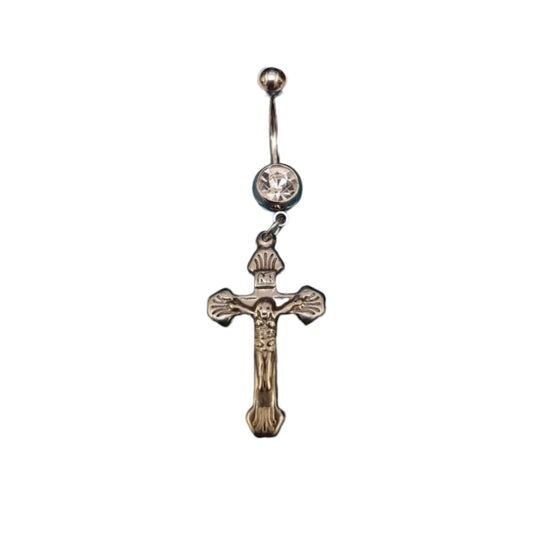 Stijlvolle Stalen Navelpiercing met Kruis Hanger