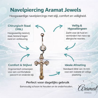 Stijlvolle Stalen Navelpiercing met Kruis Hanger