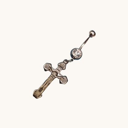Stijlvolle Stalen Navelpiercing met Kruis Hanger