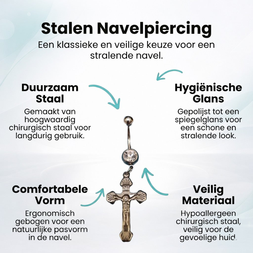 Stijlvolle Stalen Navelpiercing met Kruis Hanger