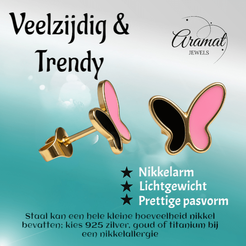 Stijlvolle Vlinder Oorbellen Van Rvs Met Emaille Afwerking - oor6071 - Oorbellen kopen# - 9mm - alles - cadeau