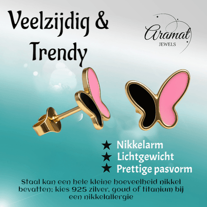 Stijlvolle Vlinder Oorbellen Van Rvs Met Emaille Afwerking - oor6071 - Oorbellen kopen# - 9mm - alles - cadeau
