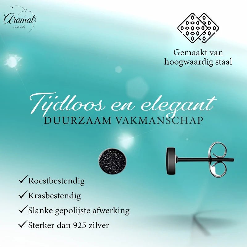 Stoere Zwarte Oorbellen Sandblast - 5mm RVS Mat - oor6204 - tm - Oorbellen kopen# - 5mm - alles - cadeau