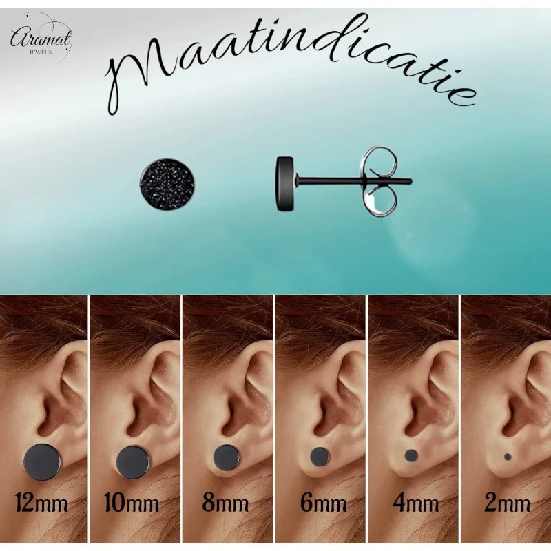 Stoere Zwarte Oorbellen Sandblast - 5mm RVS Mat - oor6204 - tm - Oorbellen kopen# - 5mm - alles - cadeau