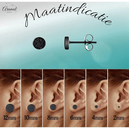 Stoere Zwarte Oorbellen Sandblast - 5mm RVS Mat - oor6204 - tm - Oorbellen kopen# - 5mm - alles - cadeau
