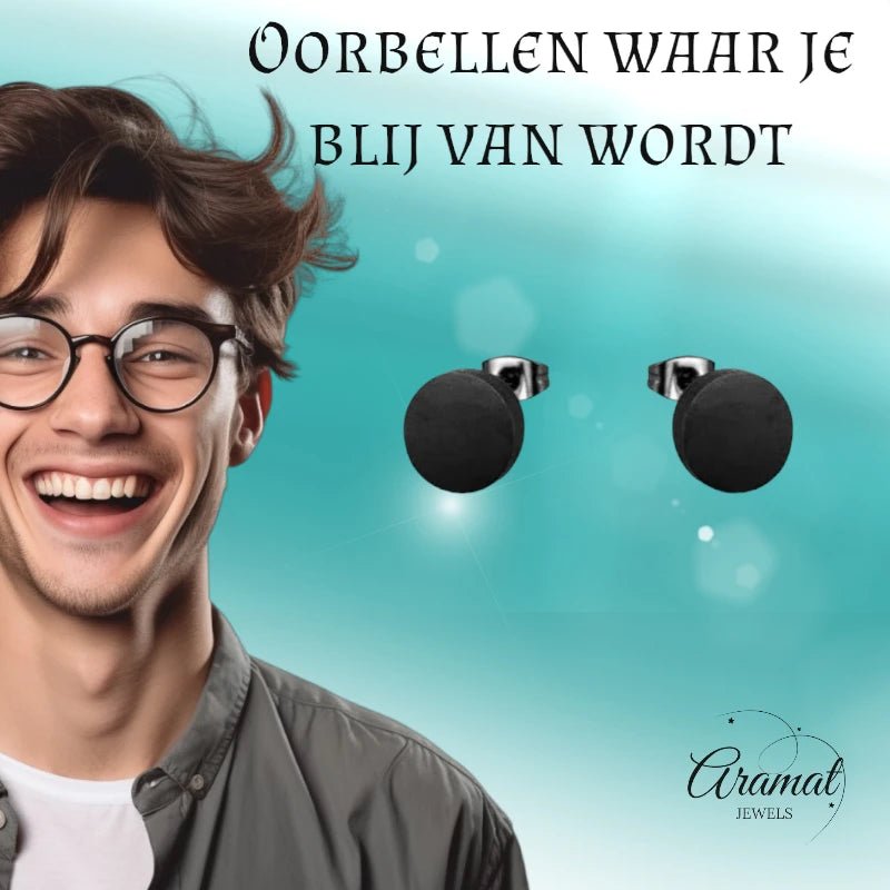 Stoere Zwarte Ronde Oorbellen - 10mm RVS - oor1970 - Oorbellen kopen# - 10mm - alles - cadeau