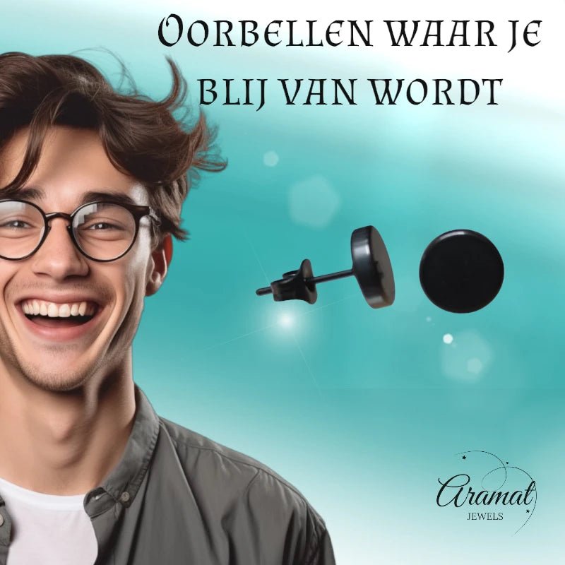 Stoere Zwarte Ronde Oorbellen - 7mm RVS - oor3155 - Oorbellen kopen# - 7mm - alles - cadeau