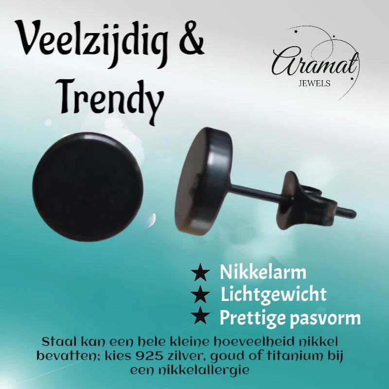 Stoere Zwarte Ronde Oorbellen - 7mm RVS - oor3155 - Oorbellen kopen# - 7mm - alles - cadeau
