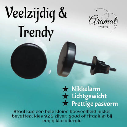 Stoere Zwarte Ronde Oorbellen - 7mm RVS - oor3155 - Oorbellen kopen# - 7mm - alles - cadeau