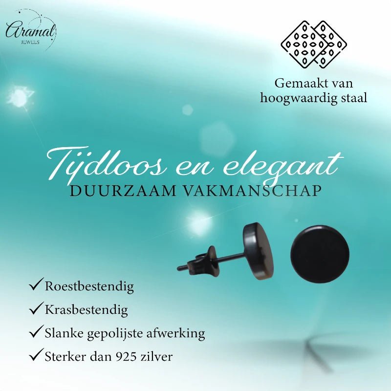 Stoere Zwarte Ronde Oorbellen - 7mm RVS - oor3155 - Oorbellen kopen# - 7mm - alles - cadeau