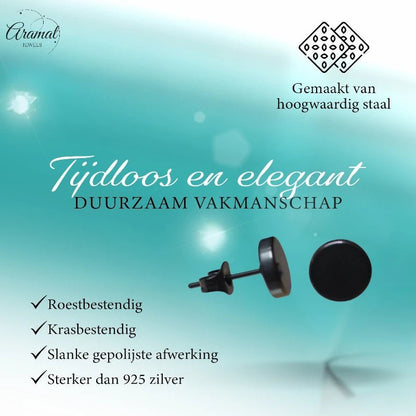 Stoere Zwarte Ronde Oorbellen - 7mm RVS - oor3155 - Oorbellen kopen# - 7mm - alles - cadeau
