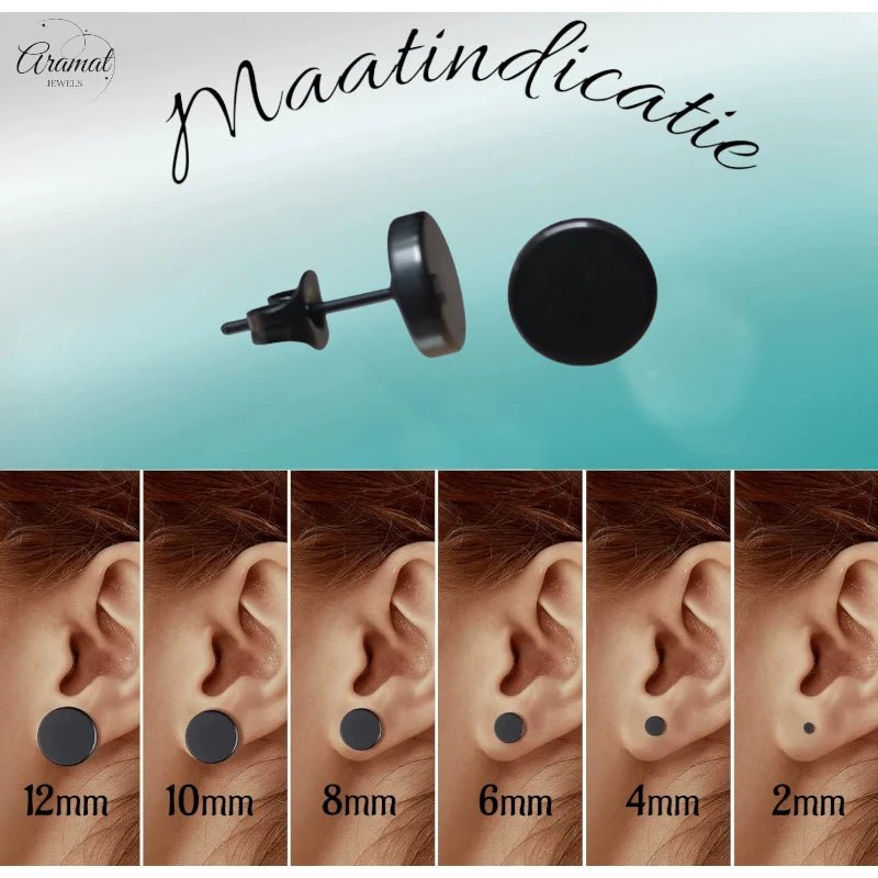 Stoere Zwarte Ronde Oorbellen - 8mm RVS - oor3156 - Oorbellen kopen# - 8mm - alles - cadeau