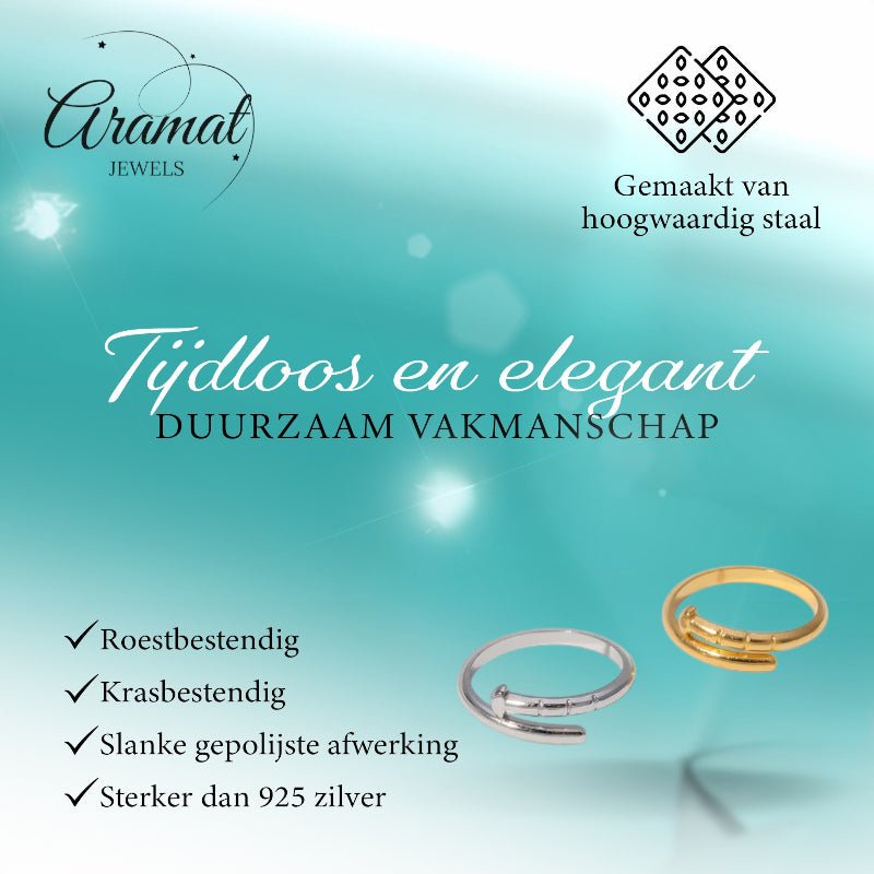 Tijdloze Open Ring met Spijker Design (RVS 4 mm) - Aramat Jewels - Ringen - cadeautip