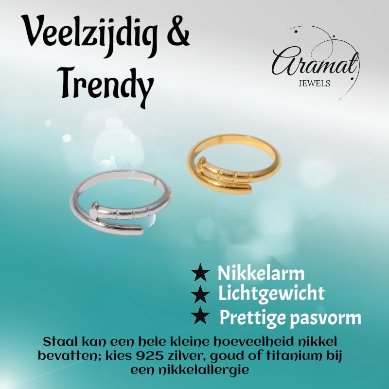 Tijdloze Open Ring met Spijker Design (RVS 4 mm) - Aramat Jewels - Ringen - cadeautip