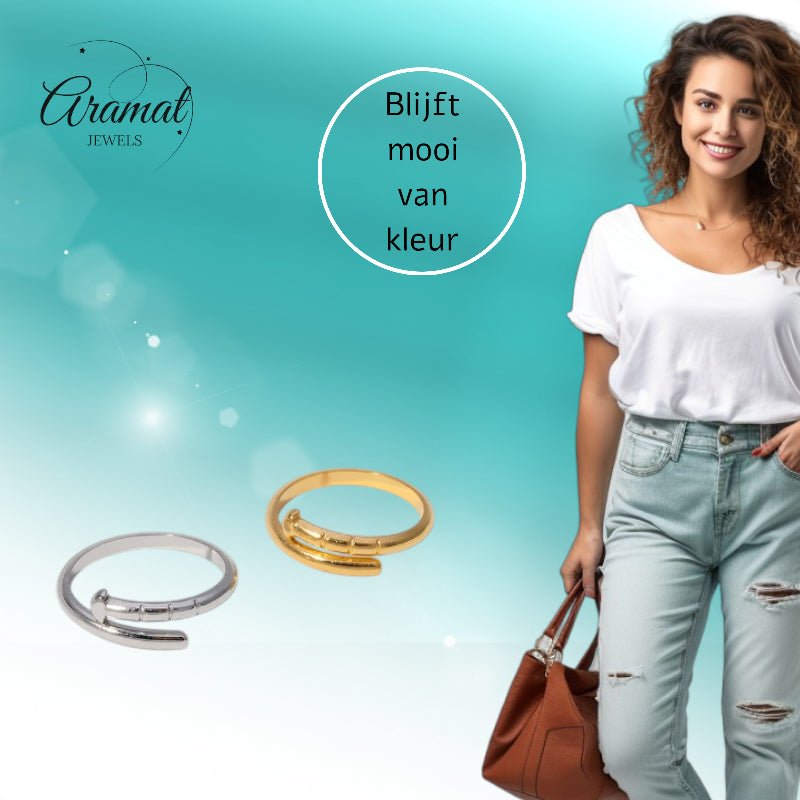 Tijdloze Open Ring met Spijker Design (RVS 4 mm) - Aramat Jewels - Ringen - cadeautip