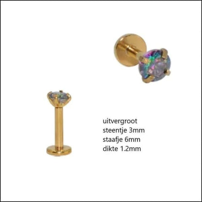 Tragus Helix Piercing – Goudkleur – Multicolor Zirkonia - Aramat Jewels - Piercings - cadeautip