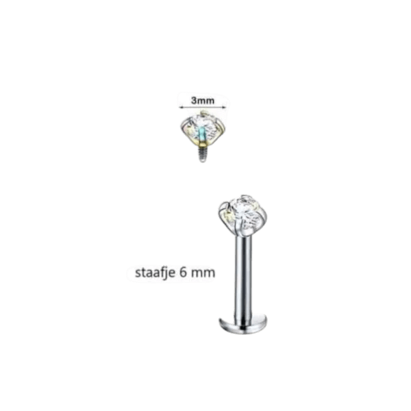 Tragus Helix Piercing Zilver AB Zirkonia 6mm 3mm - Aramat Jewels - Piercings - cadeautip