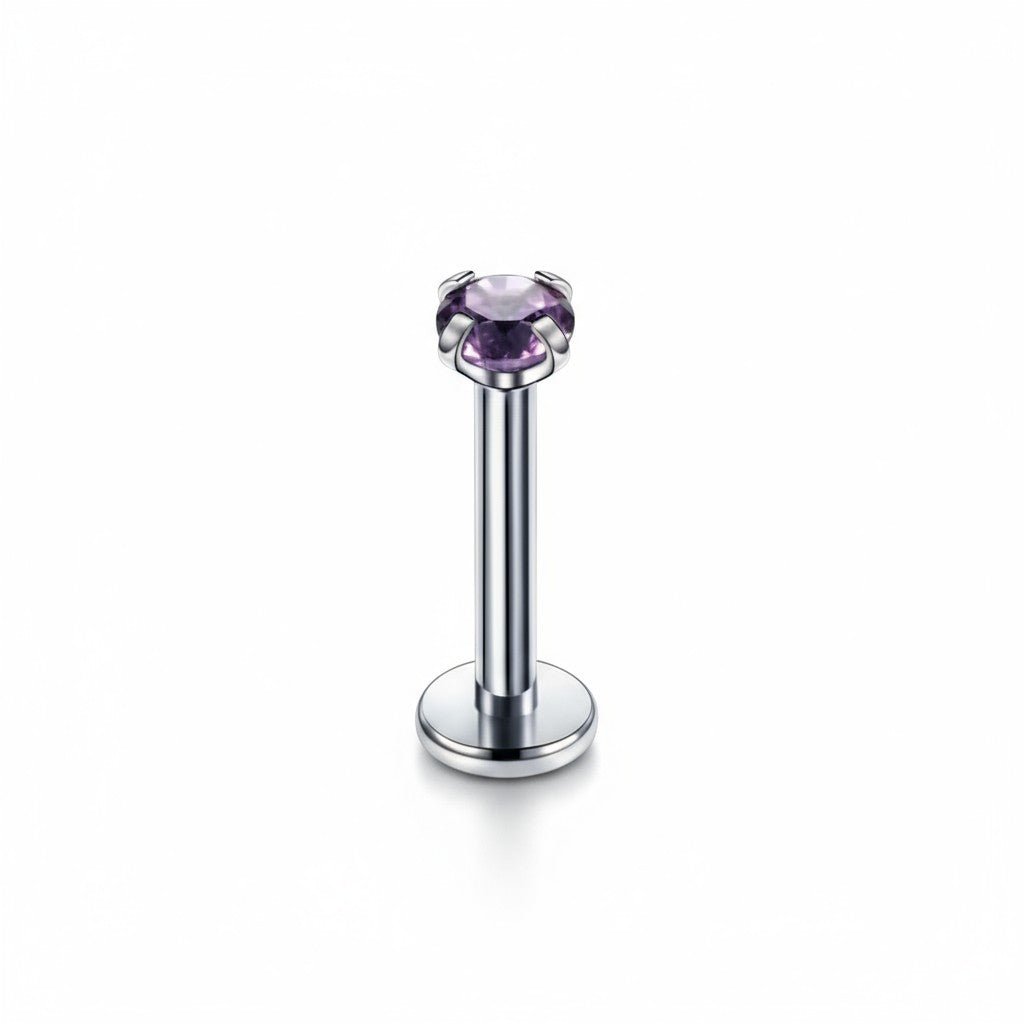 Tragus Piercing Zilverkleur Paarse Zirkonia 6mm 3mm - Aramat Jewels - Piercings - cadeautip