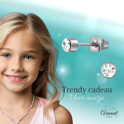 Transparante kristal oorstekers – 4mm zilver RVS - Aramat Jewels - Oorbellen - cadeautip