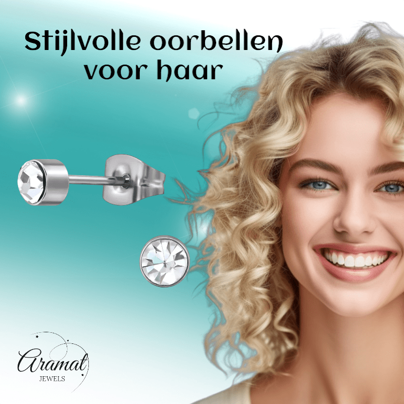 Transparante kristal oorstekers – 4mm zilver RVS - Aramat Jewels - Oorbellen - cadeautip