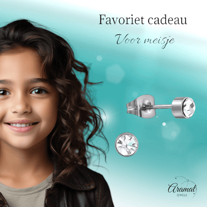 Transparante kristal oorstekers – 4mm zilver RVS - Aramat Jewels - Oorbellen - cadeautip