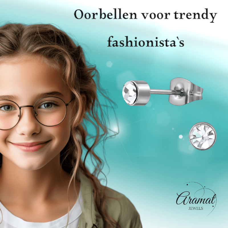 Transparante kristal oorstekers – 4mm zilver RVS - Aramat Jewels - Oorbellen - cadeautip