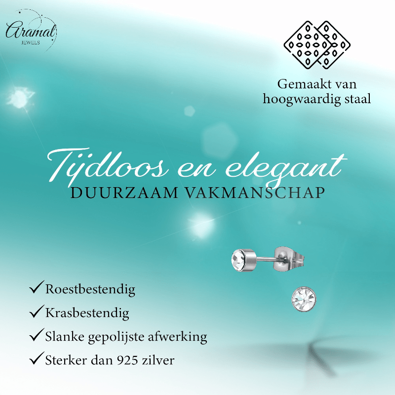 Transparante kristal oorstekers – 4mm zilver RVS - Aramat Jewels - Oorbellen - cadeautip