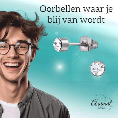 Transparante kristal oorstekers – 4mm zilver RVS - Aramat Jewels - Oorbellen - cadeautip
