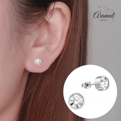 Transparante kristal oorstekers – 5mm zilver RVS - Aramat Jewels - Oorbellen - cadeautip