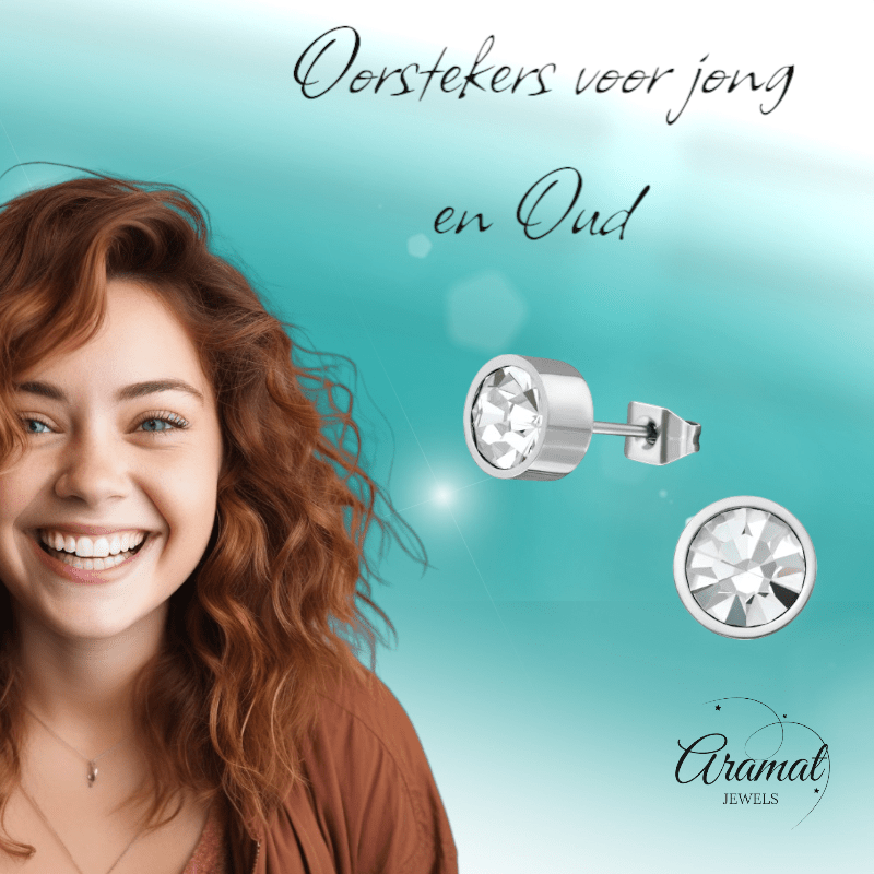 Transparante kristal oorstekers – 5mm zilver RVS - Aramat Jewels - Oorbellen - cadeautip