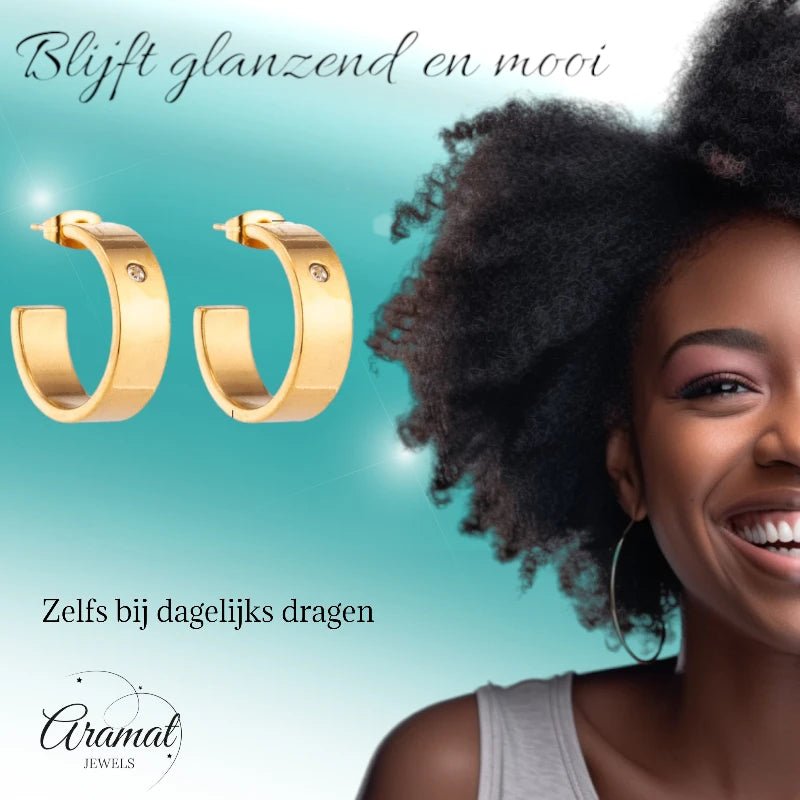 Trendy Goudkleurige Stalen hoepel Oorbellen - oor5828 - se46159 - Oorringen kopen