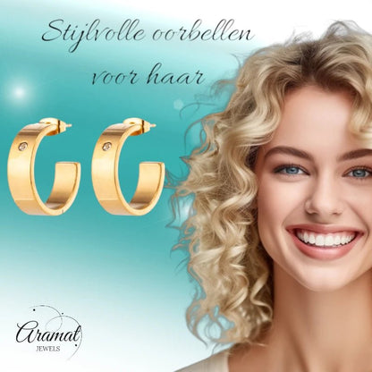 Trendy Goudkleurige Stalen hoepel Oorbellen - oor5828 - se46159 - Oorringen kopen