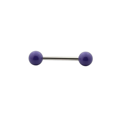 Aramat Jewels steel tongue piercing with purple pearl balls. Hypoallergenic and durable for healed piercings.