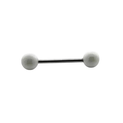 Aramat Jewels steel tongue piercing with a white pearl ball. Hypoallergenic and suitable for healed piercings.