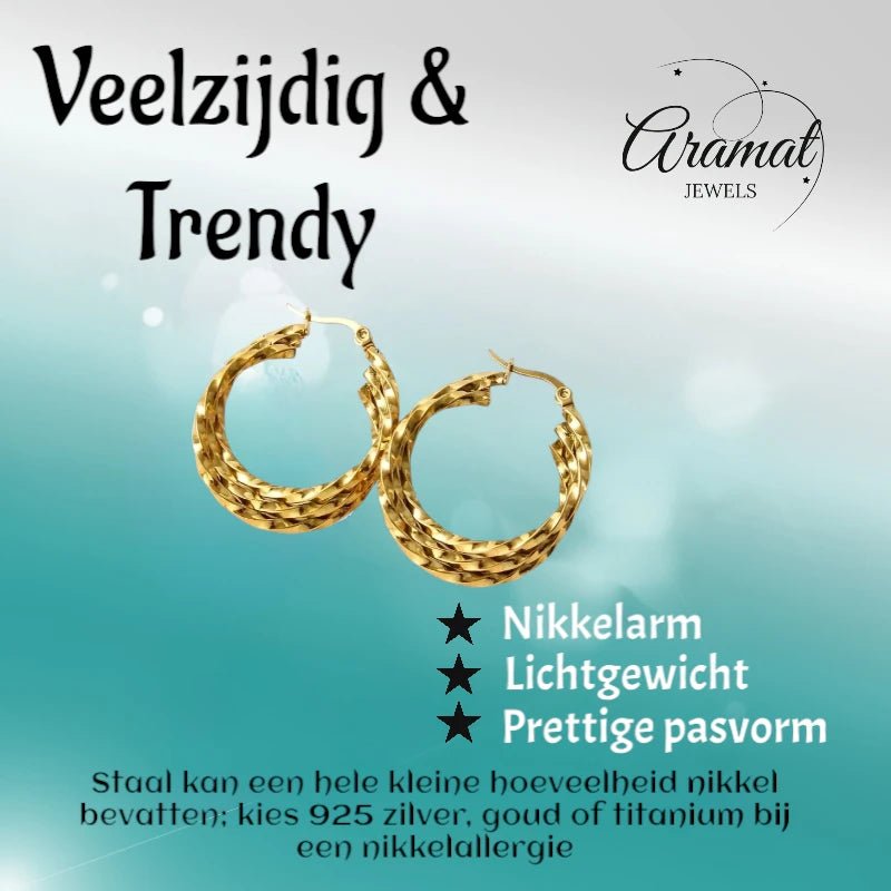 Triple Gedraaide Goudkleurige Oorringen - Statement Look - oor6280 - 538784 - Oorringen kopen# - 30mm - alles - cadeau